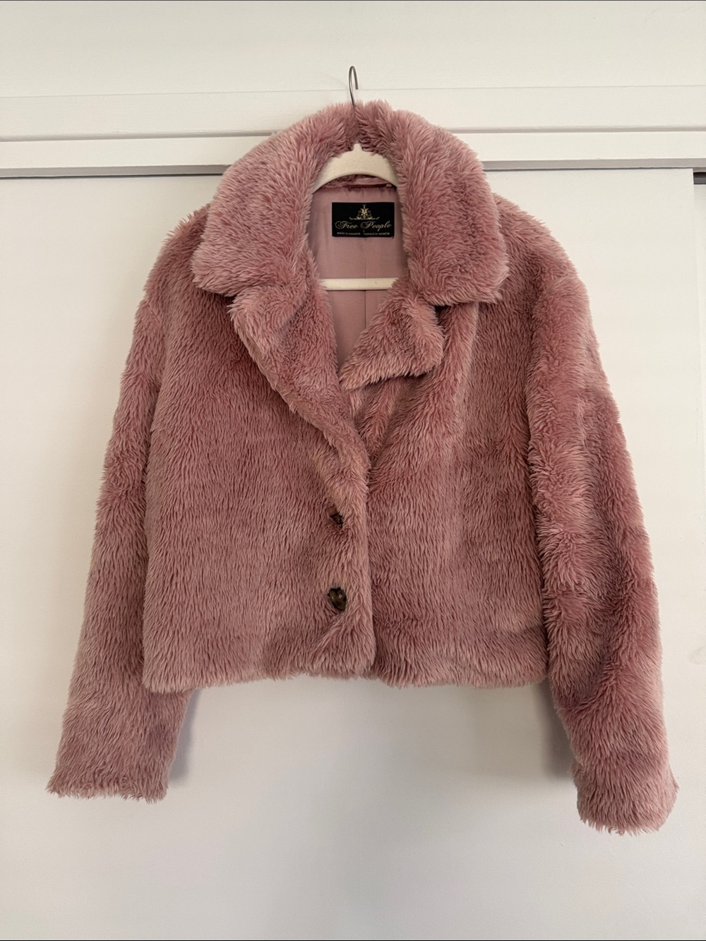 Free People Dusty Pink Faux Fur Button Front Jacket | Size S